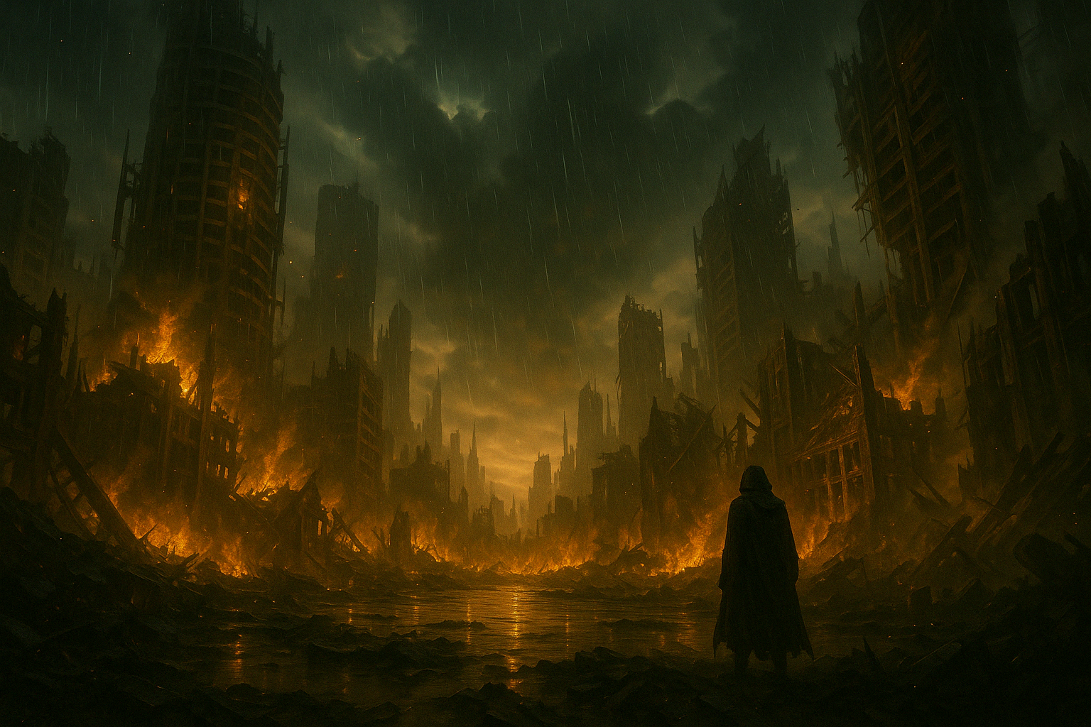 The last human city with towering structures and solar veins